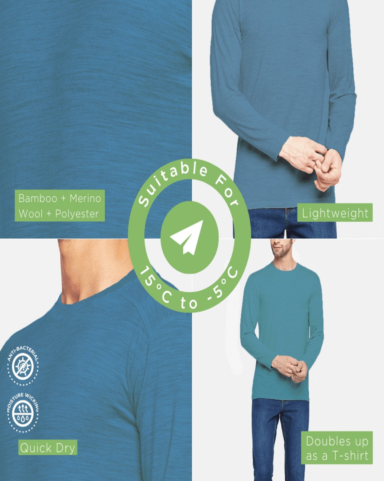 Men's Full Sleeves Thermal | Merino Wool + Bamboo + Polyester