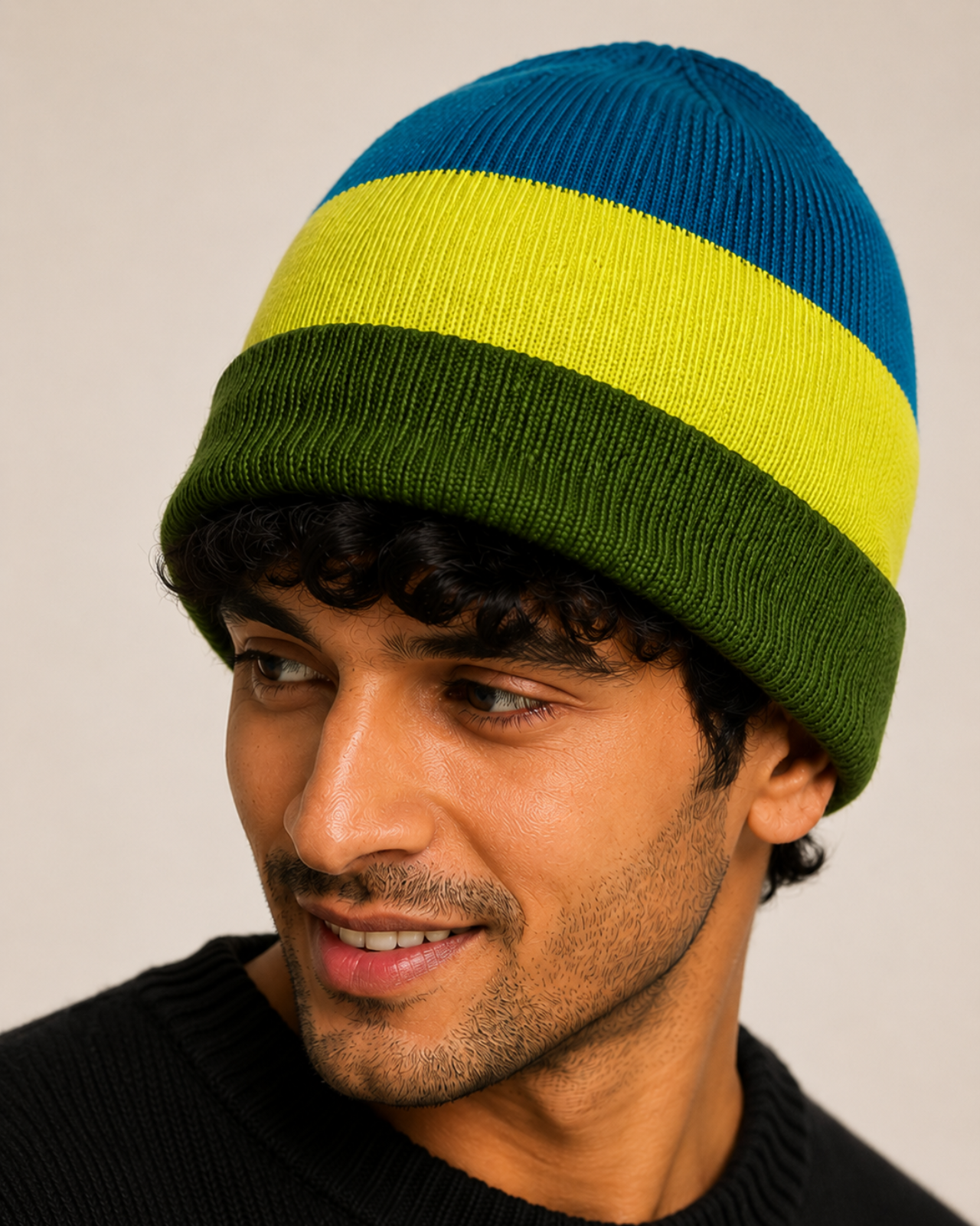 Striped Merino Wool Beanie For Men