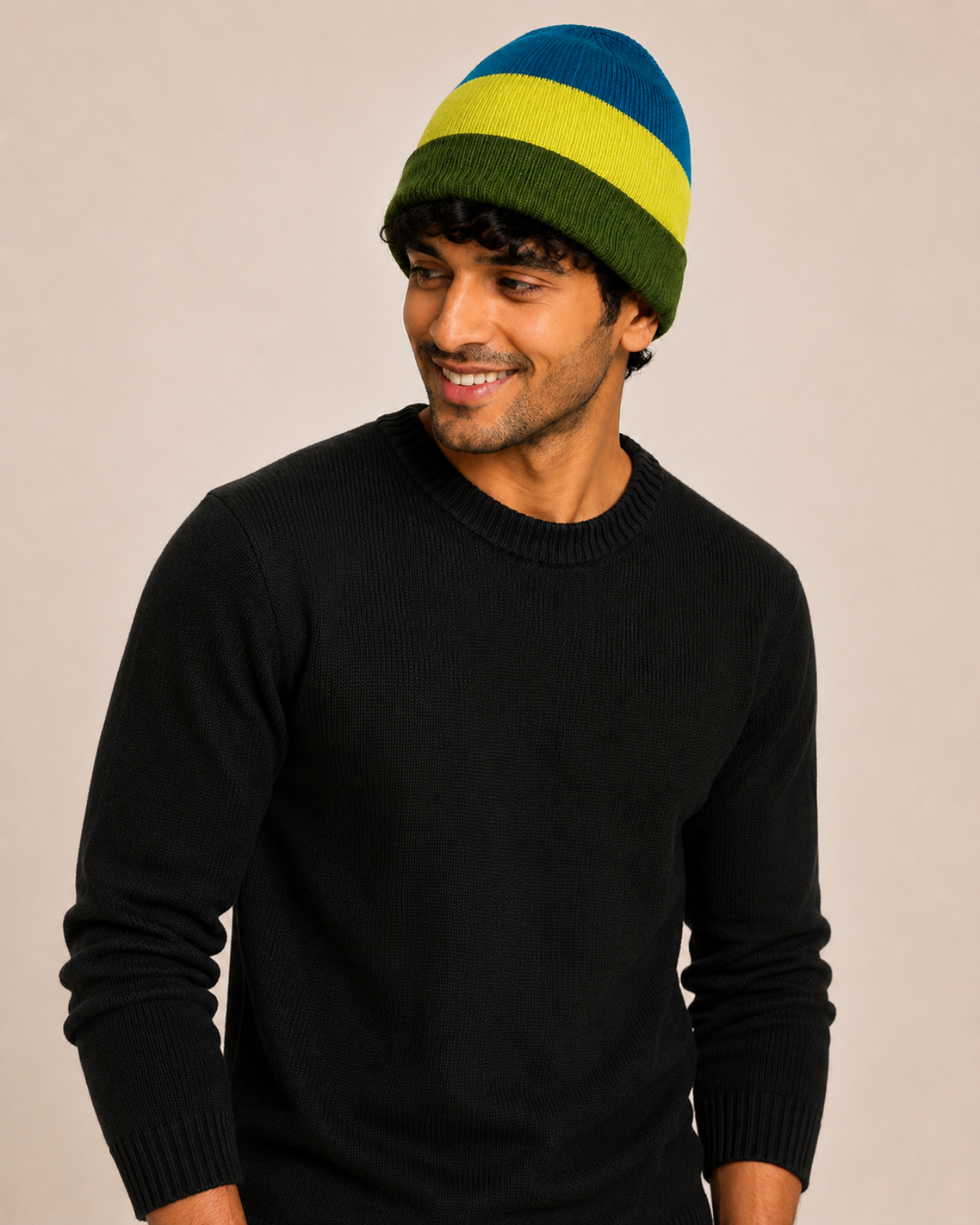 Striped Merino Wool Beanie For Men