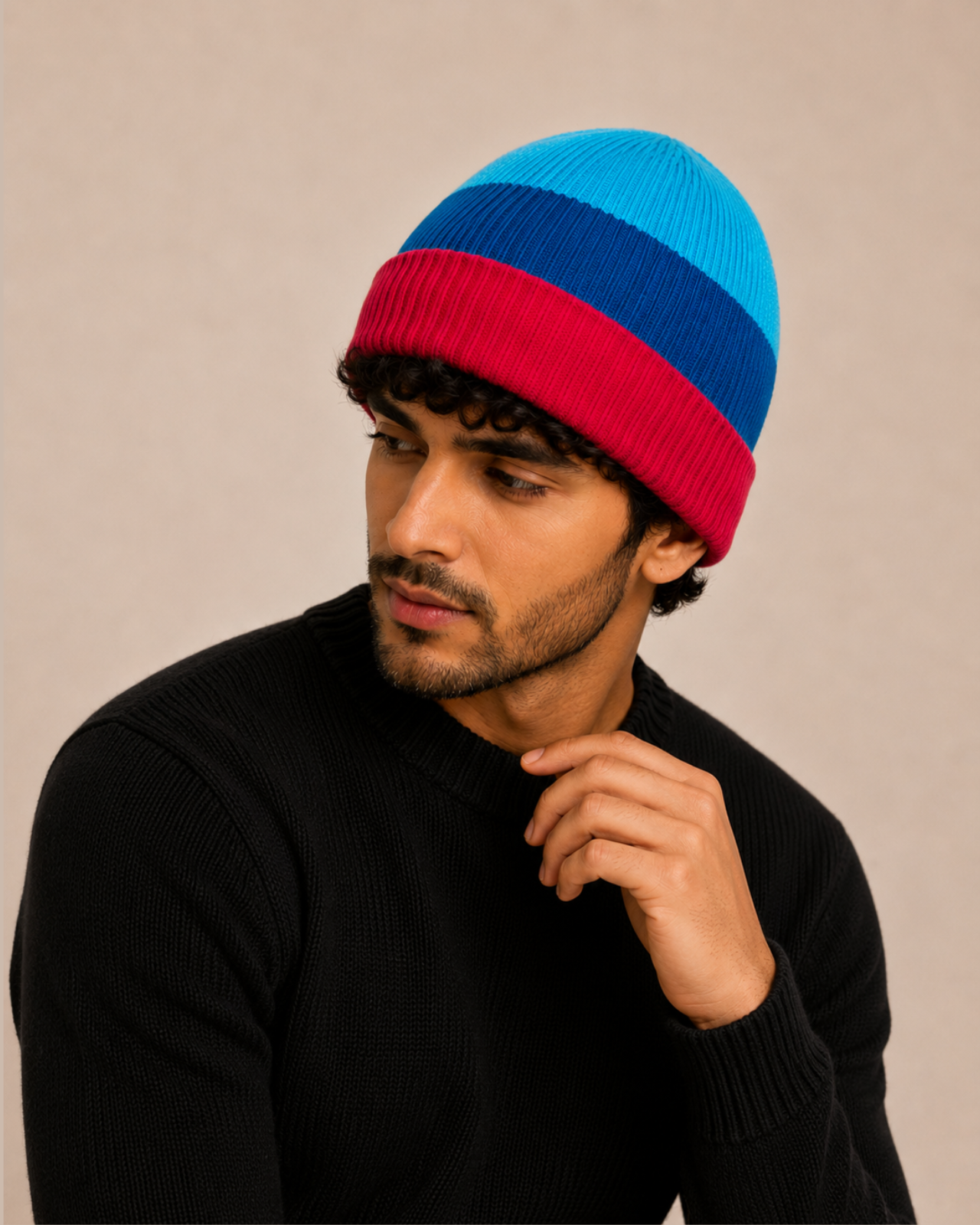Striped Merino Wool Beanie For Men