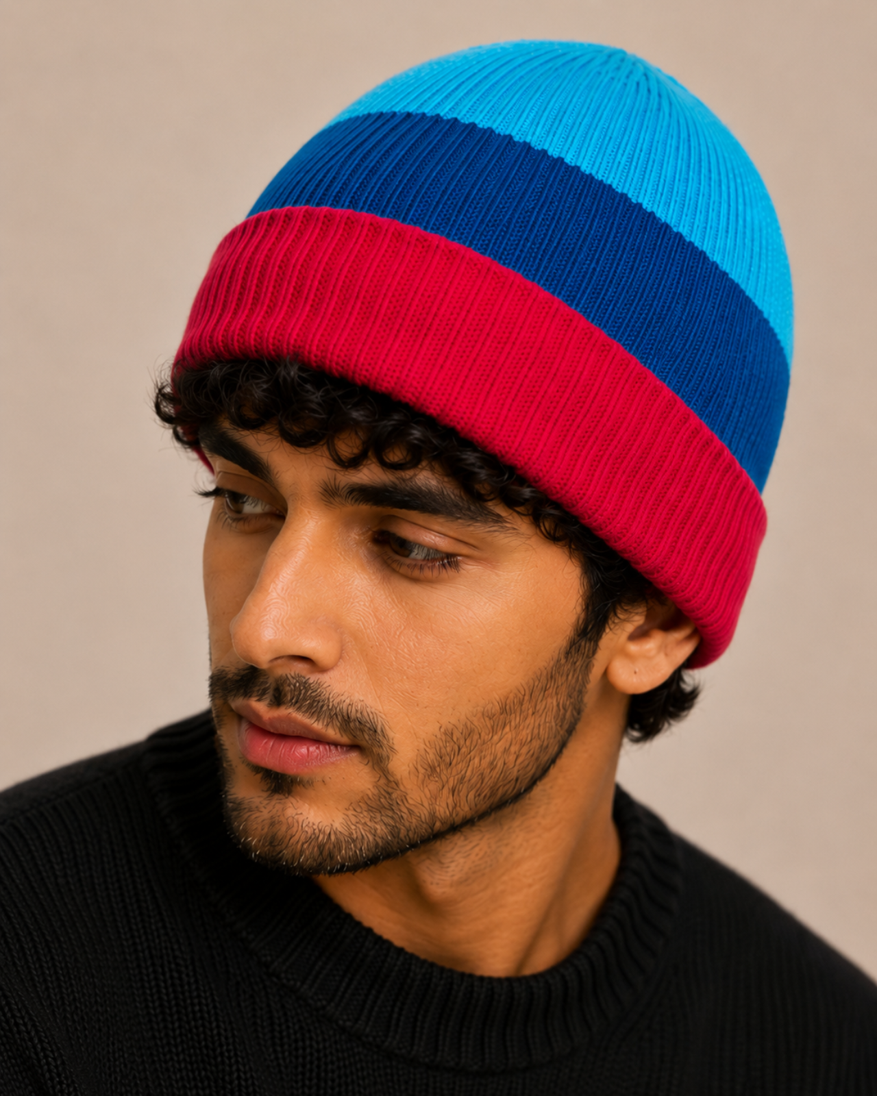 Striped Merino Wool Beanie For Men