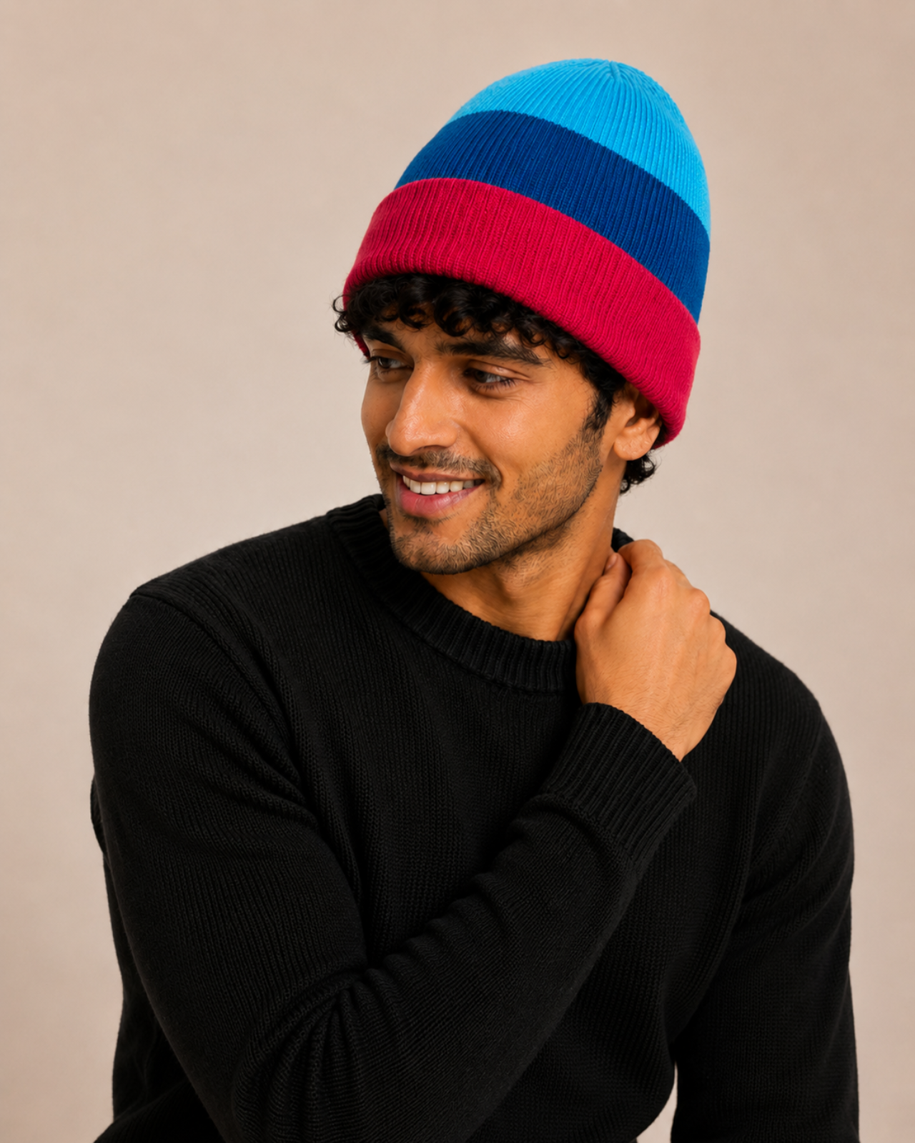 Striped Merino Wool Beanie For Men