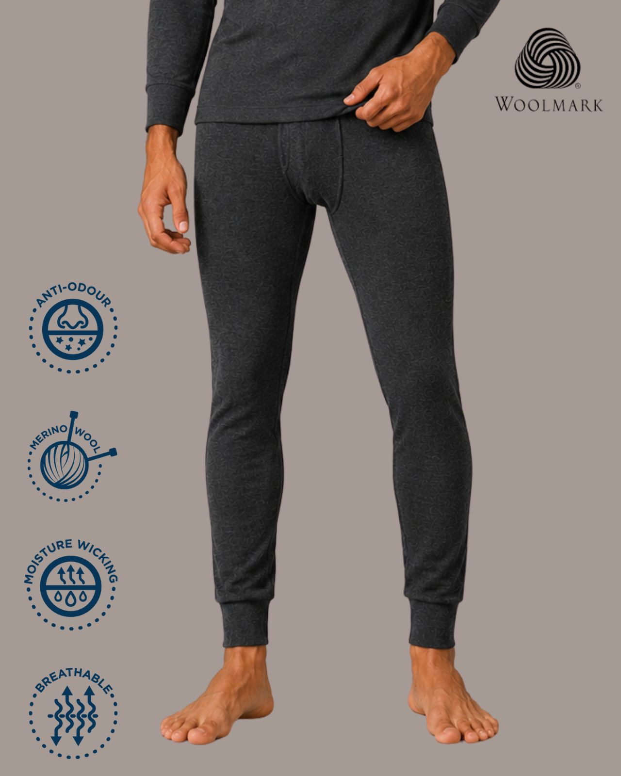 100% Merino Wool Men's Thermal Leggings