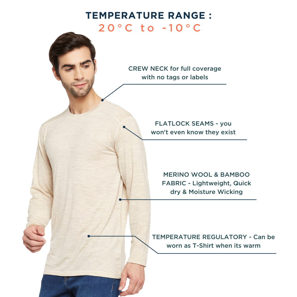 Men's Full Sleeves Thermal | Merino Wool + Bamboo