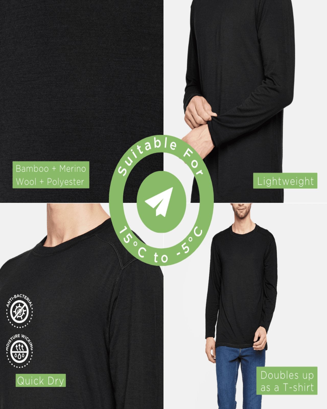 Men's Full Sleeves Thermal | Merino Wool + Bamboo + Polyester