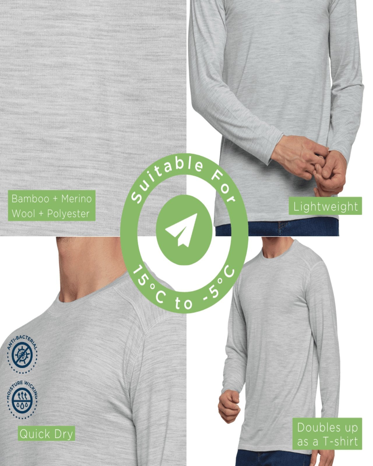 Men's Full Sleeves Thermal | Merino Wool + Bamboo + Polyester