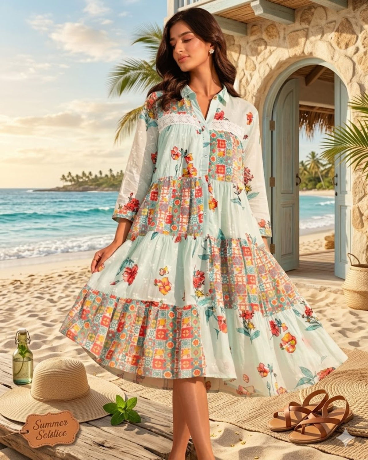 Mohabbat ka Sharbat Sun Dress - An elegant Mohabbat ka Sharbat inspired sun dress in a soft breathable cotton fabric.