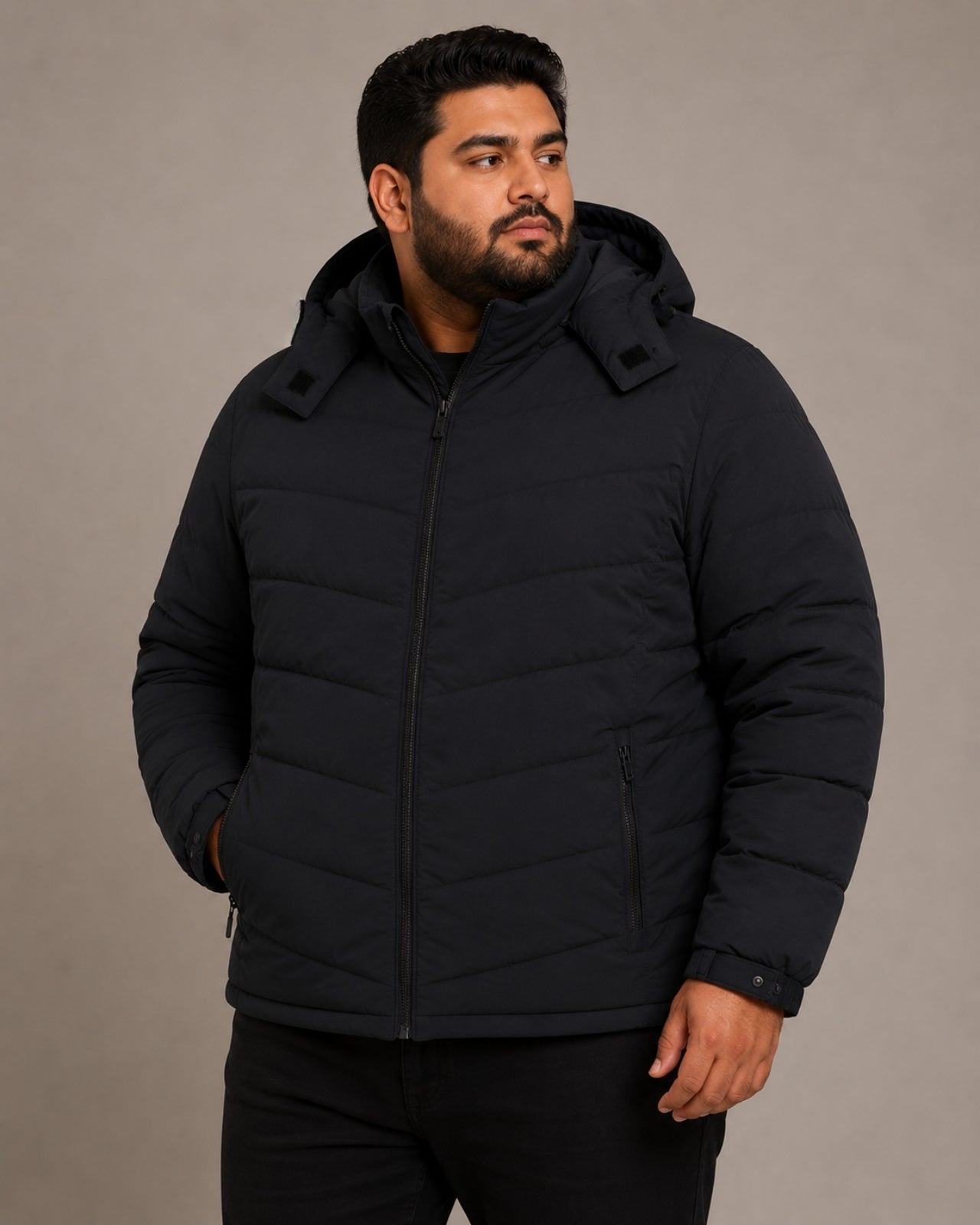 Plus Size Lightweight Puffer Jacket (Fleece Lined & Detachable Hood)