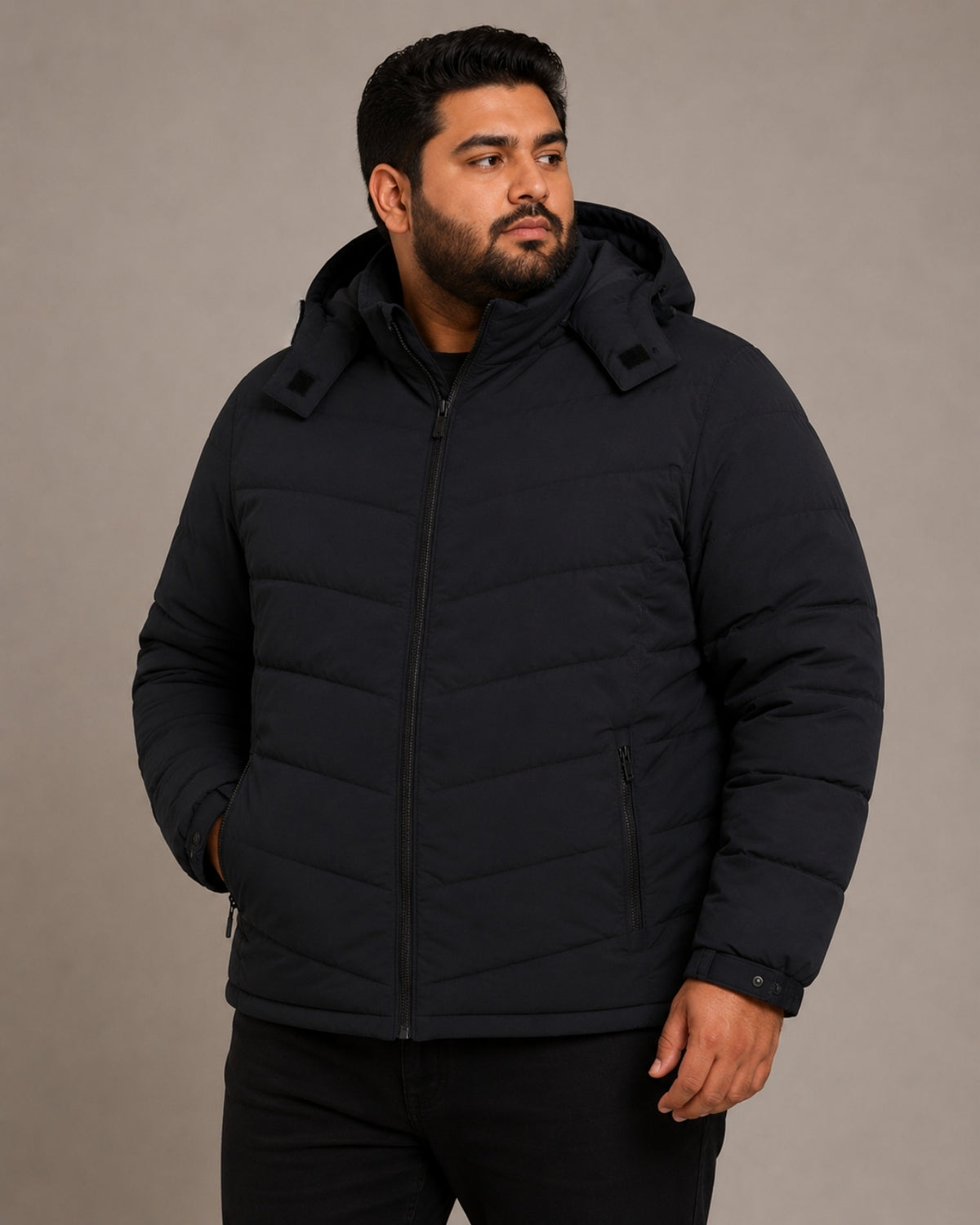 Plus Size Lightweight Puffer Jacket (Fleece Lined & Detachable Hood)