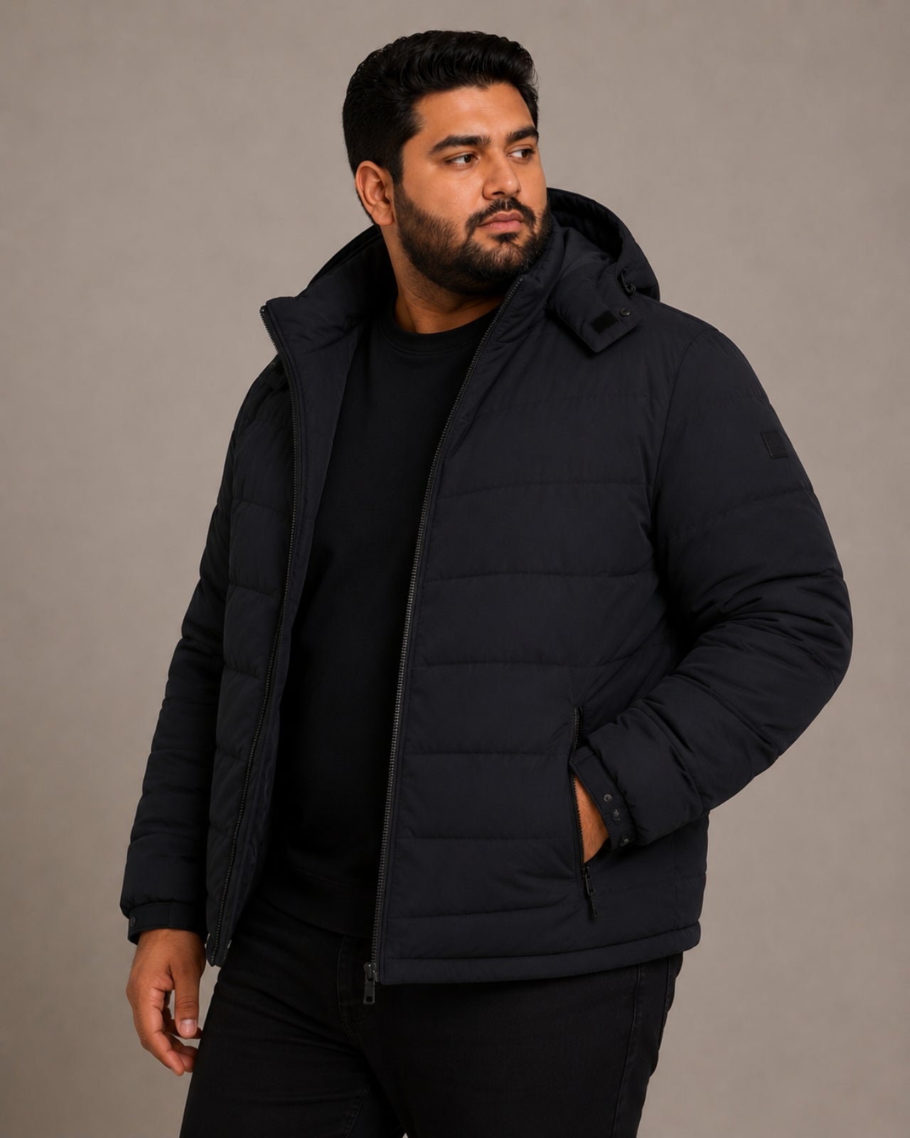 Plus Size Lightweight Puffer Jacket (Fleece Lined & Detachable Hood)