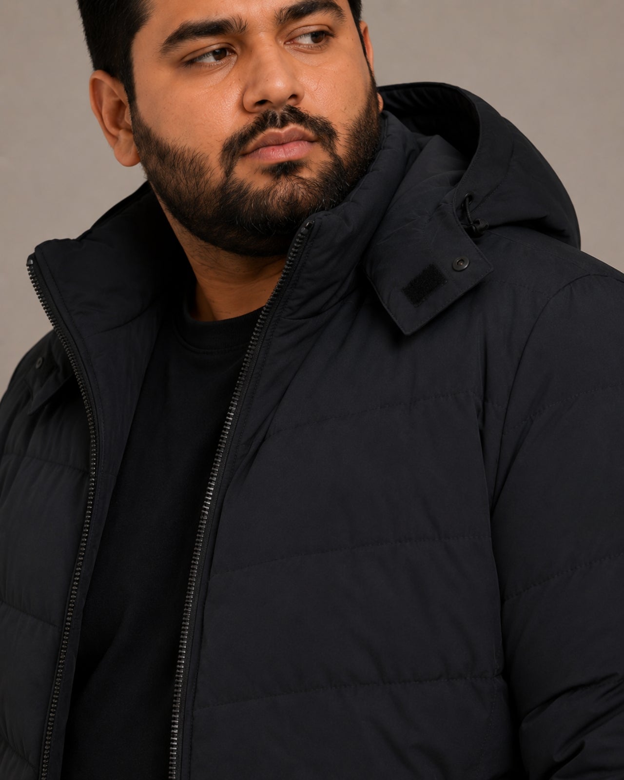 Plus Size Lightweight Puffer Jacket (Fleece Lined & Detachable Hood)