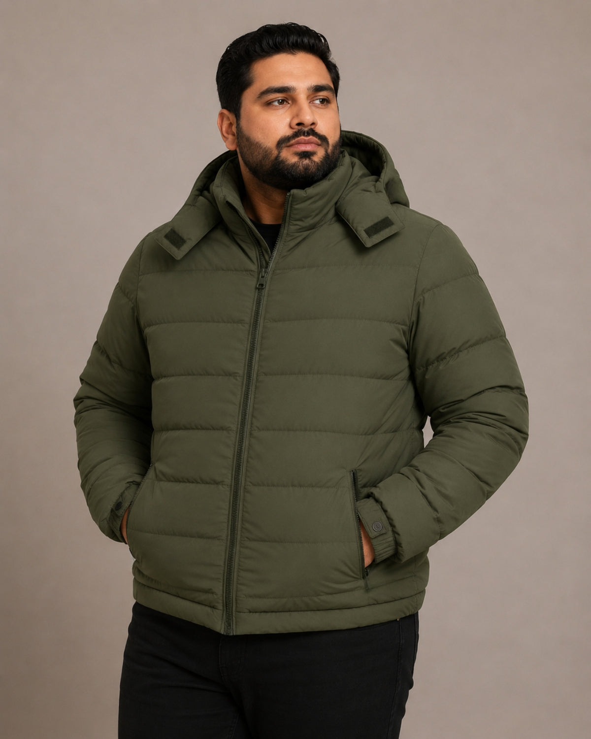 Plus Size Lightweight Puffer Jacket (Fleece Lined & Detachable Hood)