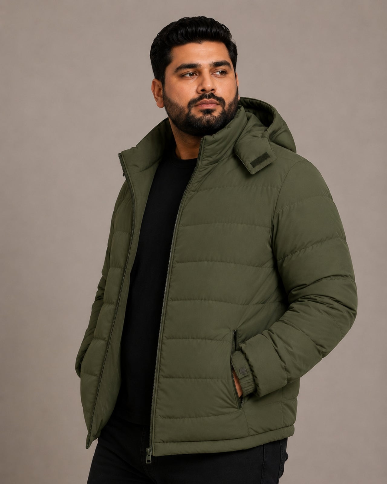 Plus Size Lightweight Puffer Jacket (Fleece Lined & Detachable Hood)