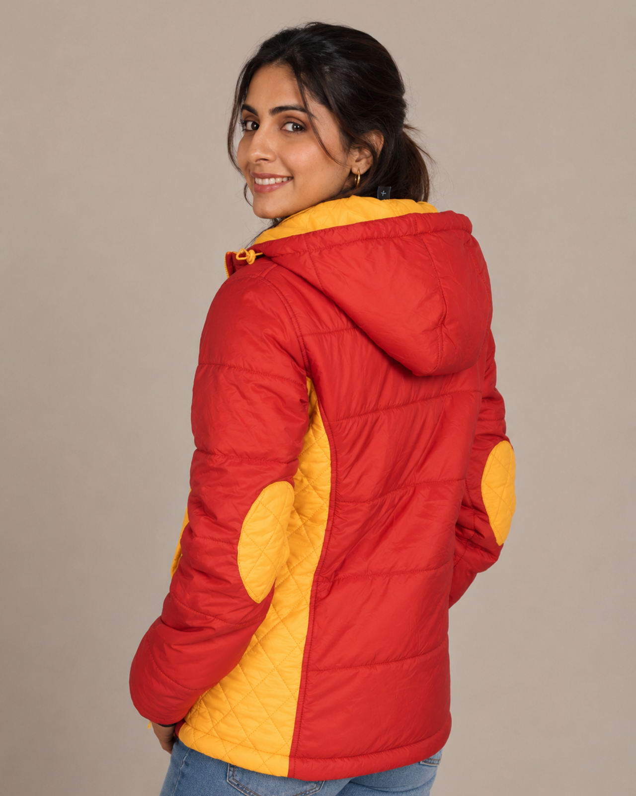 Women Red & Yellow Lightweight Puffer Jacket Rental