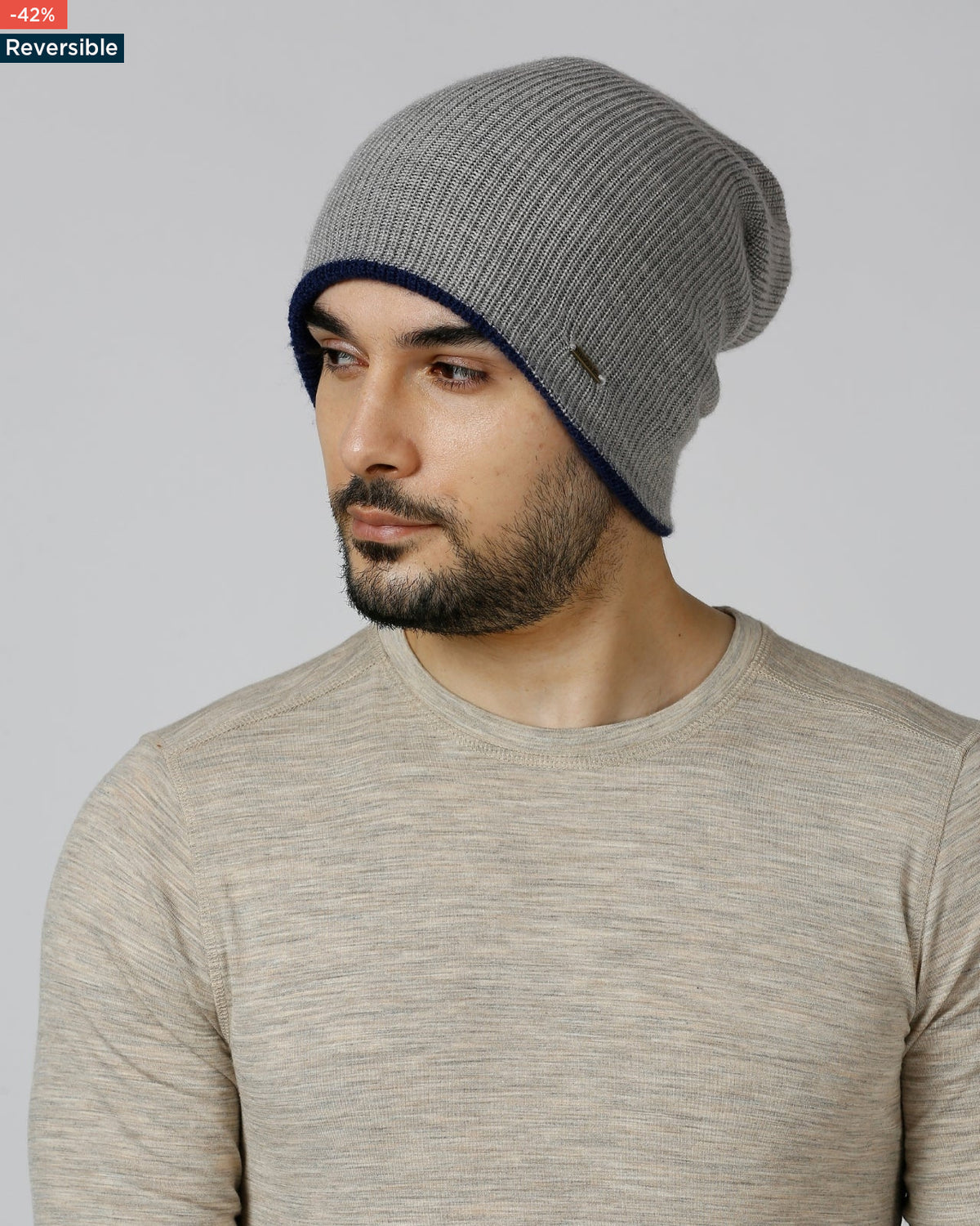 Merino Wool Reversible Beanie For Men