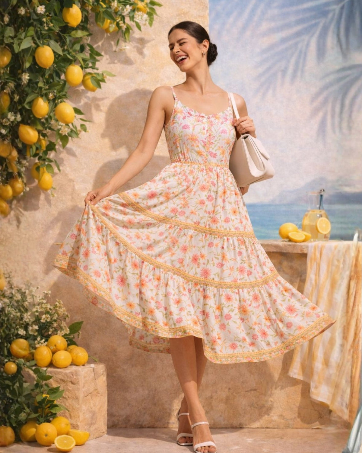 Roohafza Sun Dress - A radiant Roohafza-inspired sun dress made from breathable cotton. Image 1