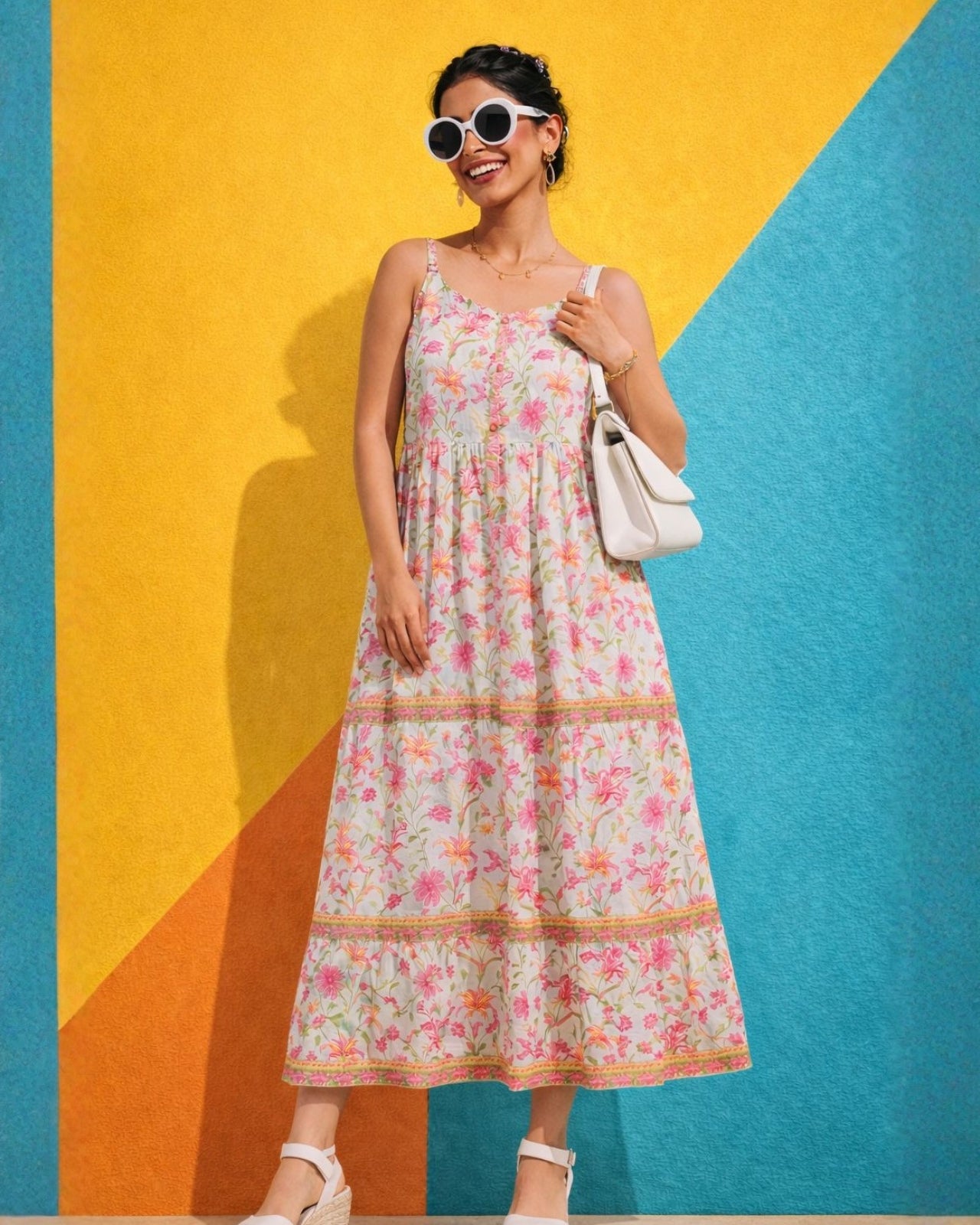 Roohafza Sun Dress - A radiant Roohafza-inspired sun dress made from breathable cotton. Image 3