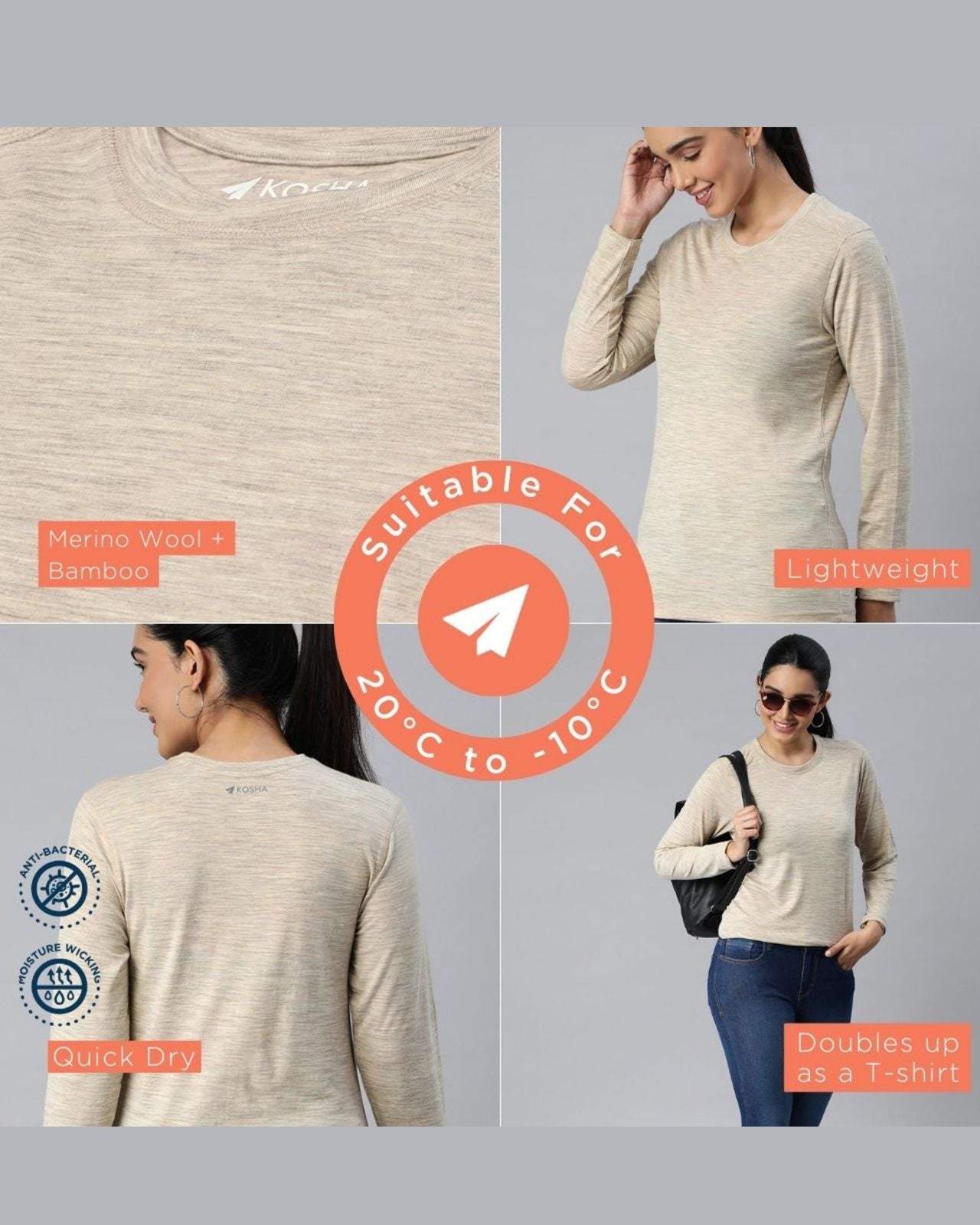 Women's Full Sleeves Thermal | Merino Wool + Bamboo