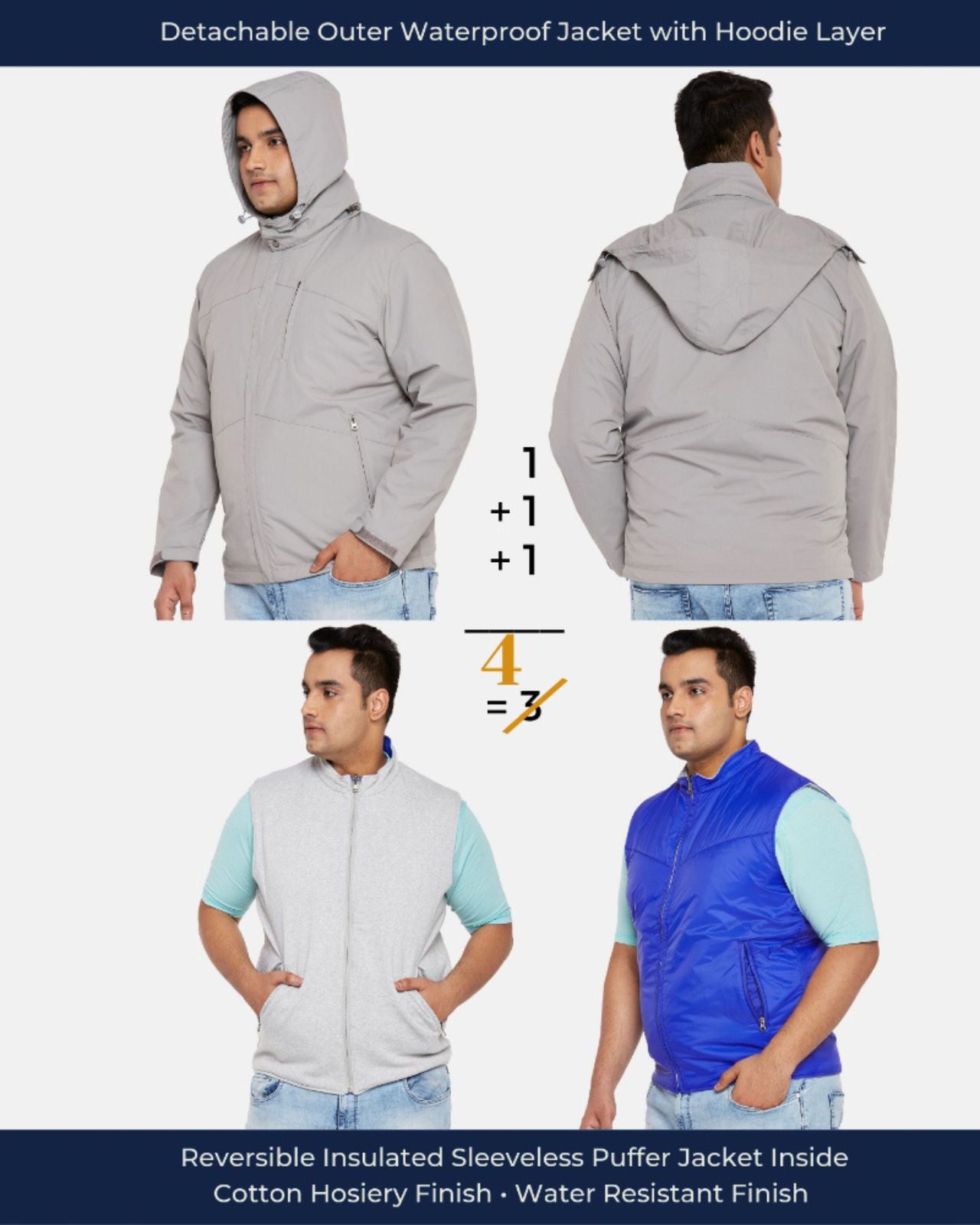 Men's Plus Size 4 in 1 Jacket