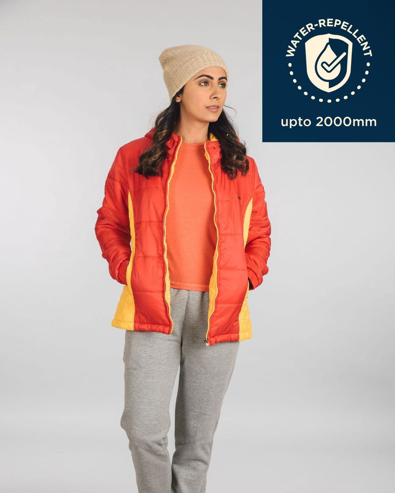 Women Red & Yellow Lightweight Puffer Jacket