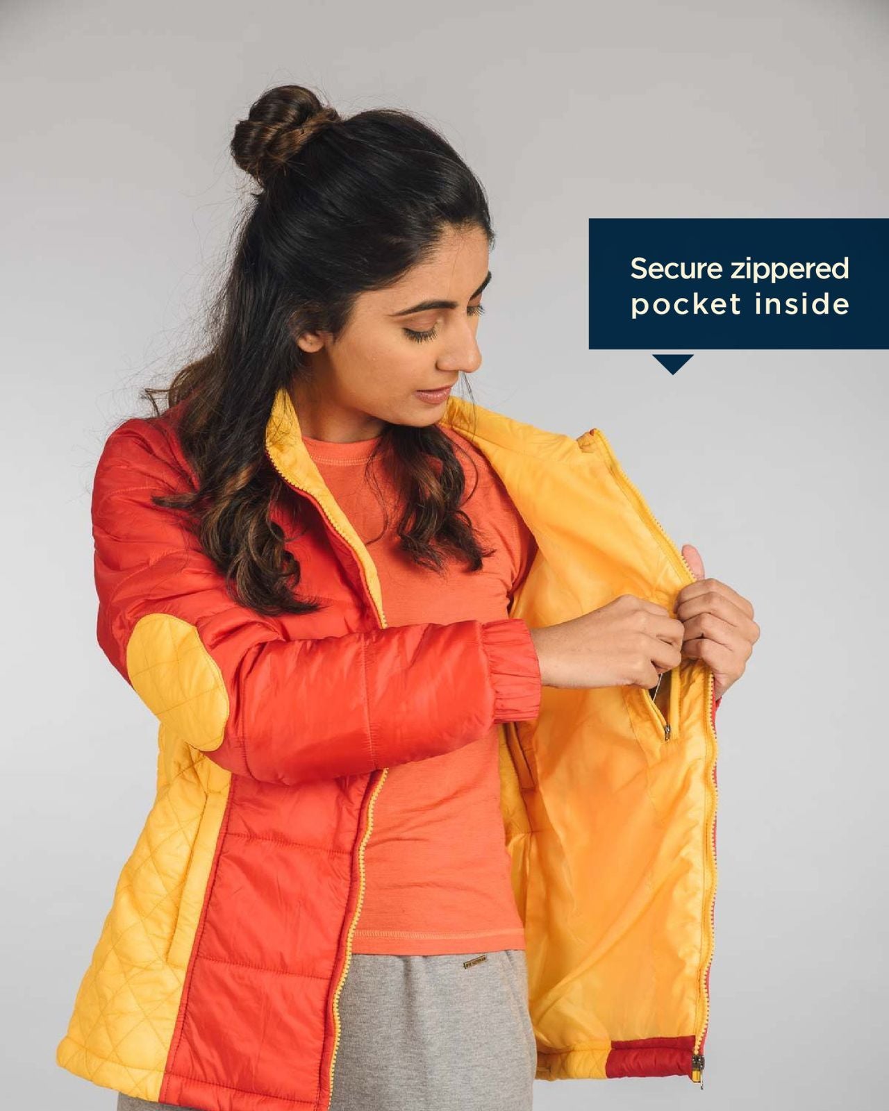 Women Red & Yellow Lightweight Puffer Jacket