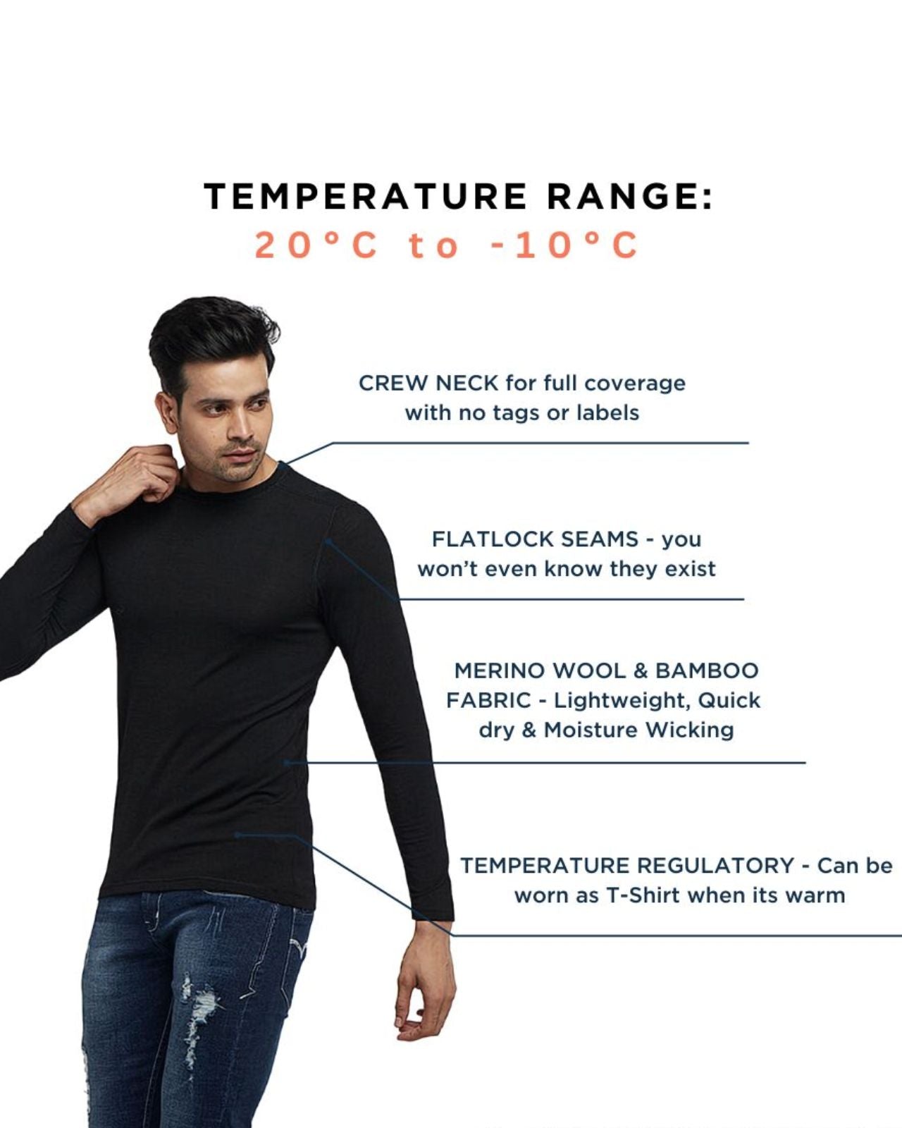 Men's Full Sleeves Thermal | Merino Wool + Bamboo