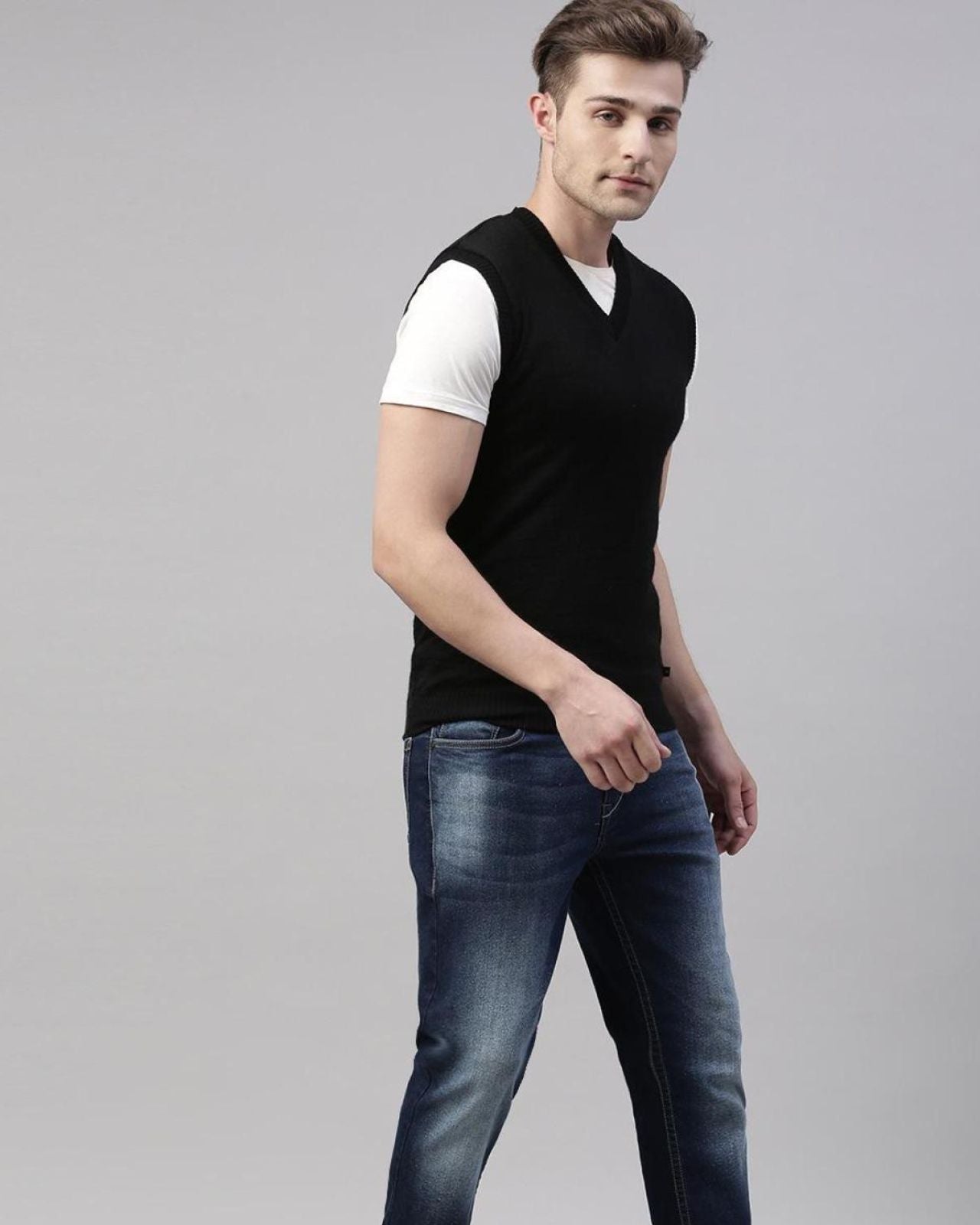 Merino Blend Reversible Sleeveless Sweater For Men