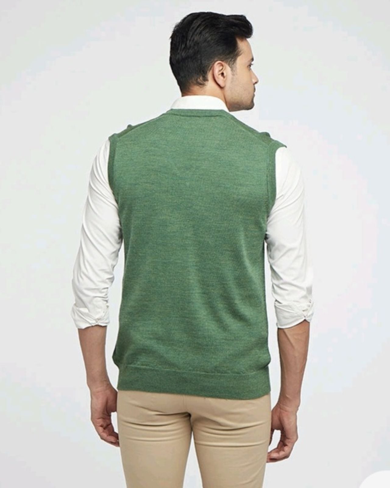 Melange Sleeveless Merino Wool Monte Carlo V-Neck Pullover For Men