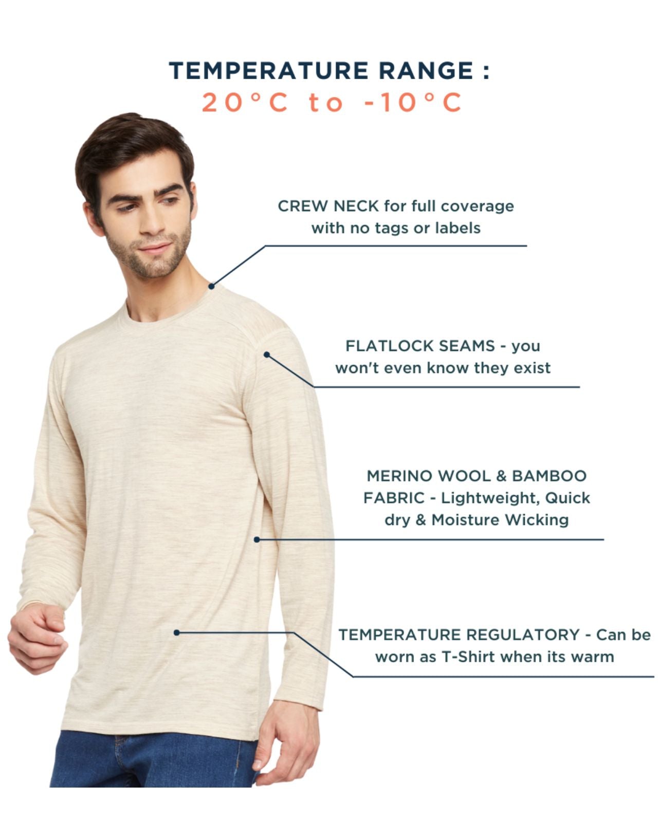 Men's Full Sleeves Thermal | Merino Wool + Bamboo