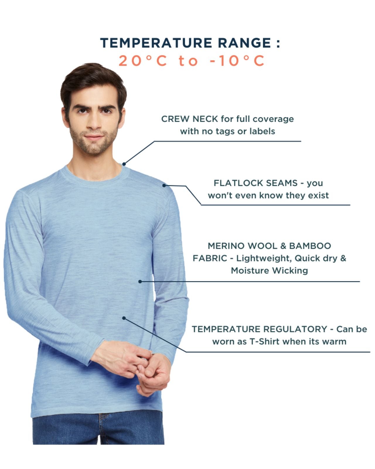 Men's Full Sleeves Thermal | Merino Wool + Bamboo