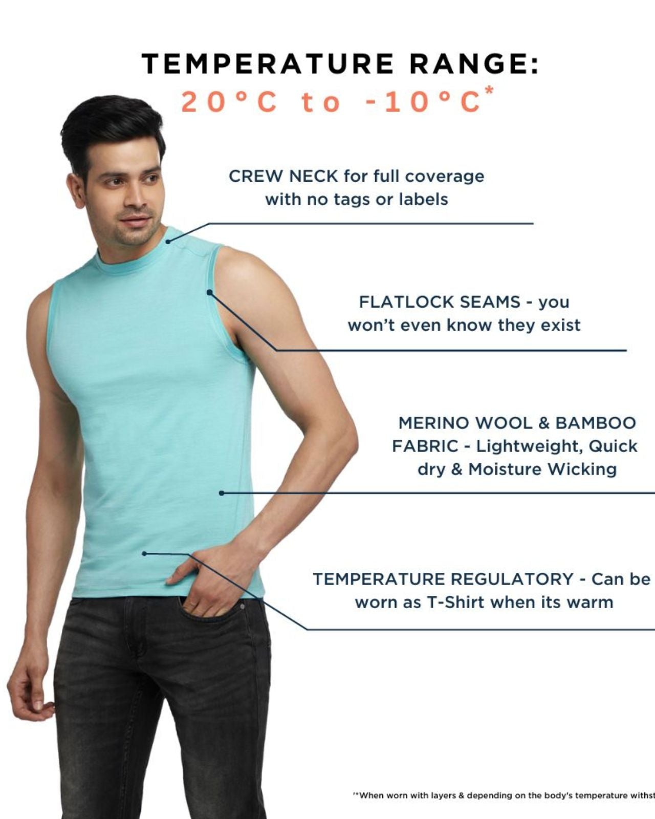 Men's Sleeveless Vest Thermal | Merino Wool + Bamboo