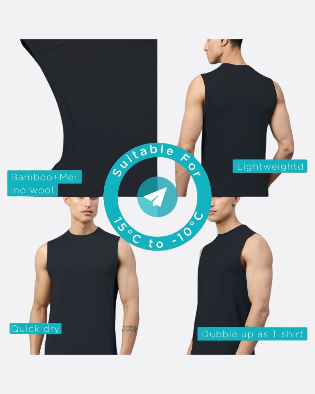 Men's Sleeveless Vest Thermal | Merino Wool + Bamboo