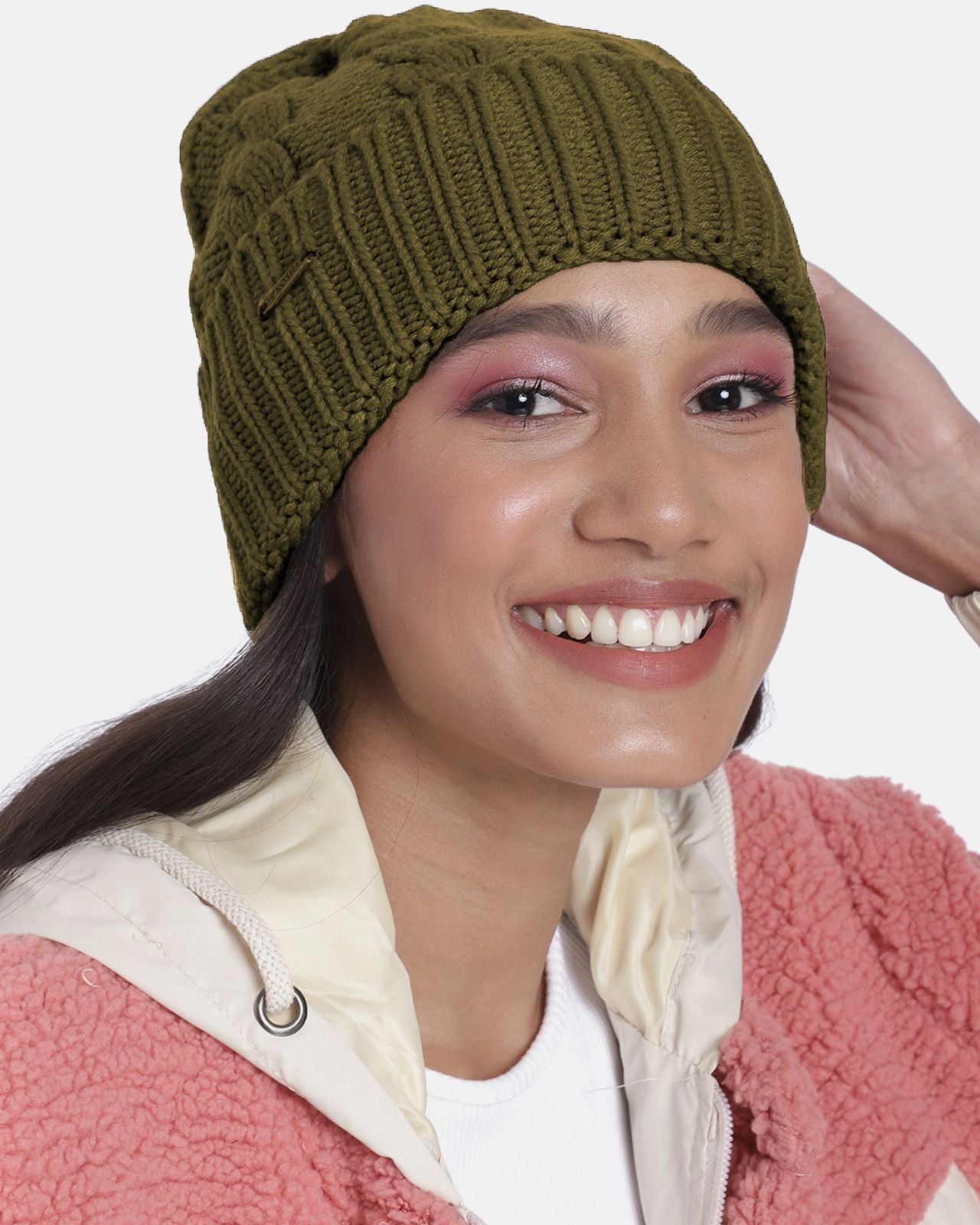 Acrylic Wool Cable Knit Winter Beanie For Women