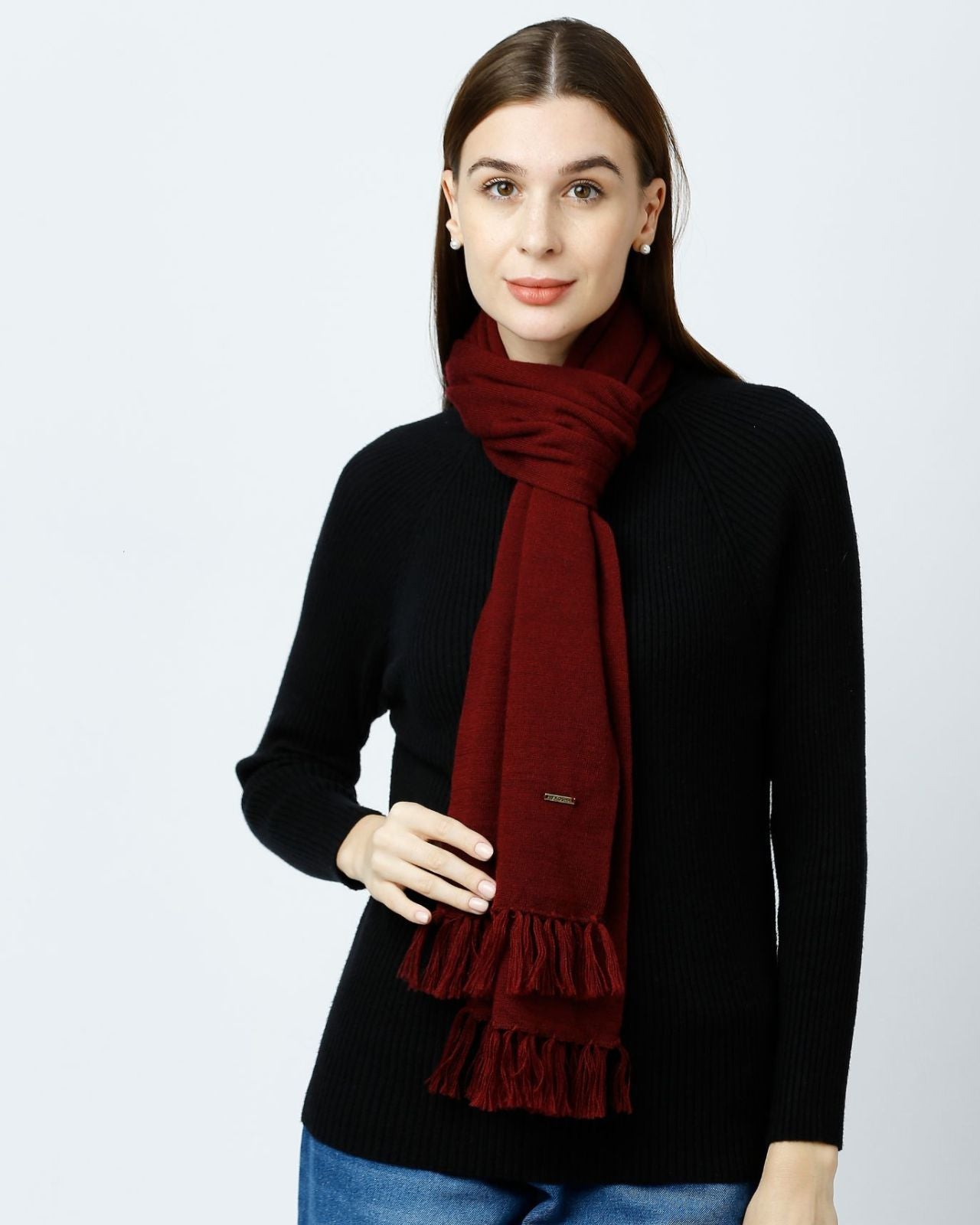 Plain Tassel Merino Wool Muffler For Women