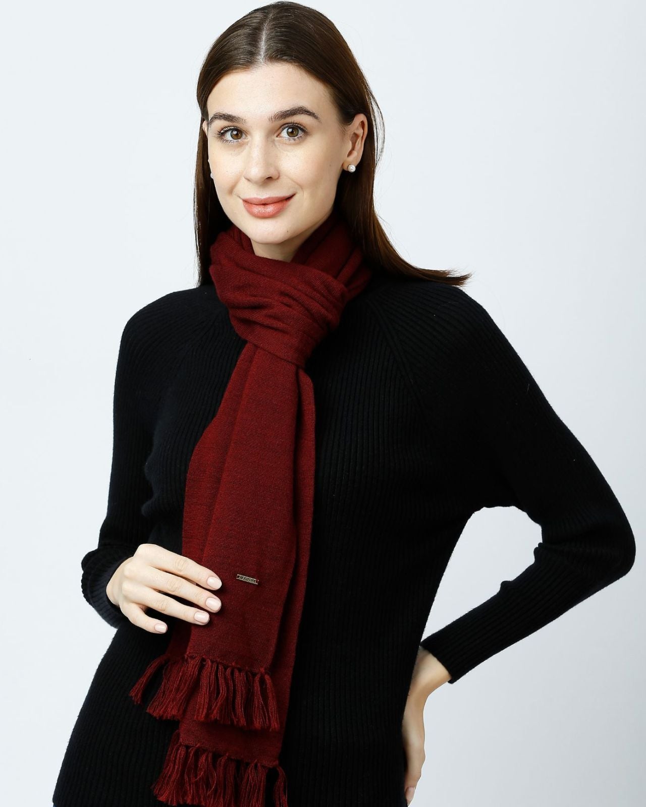 Plain Tassel Merino Wool Muffler For Women