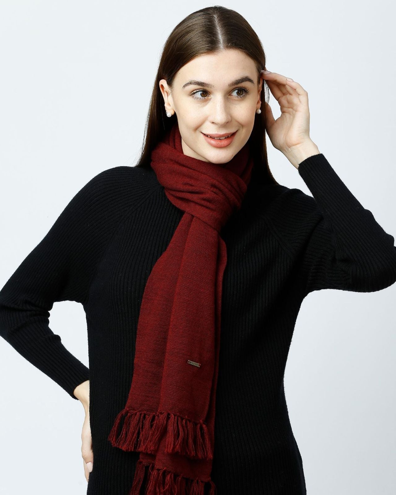 Plain Tassel Merino Wool Muffler For Women