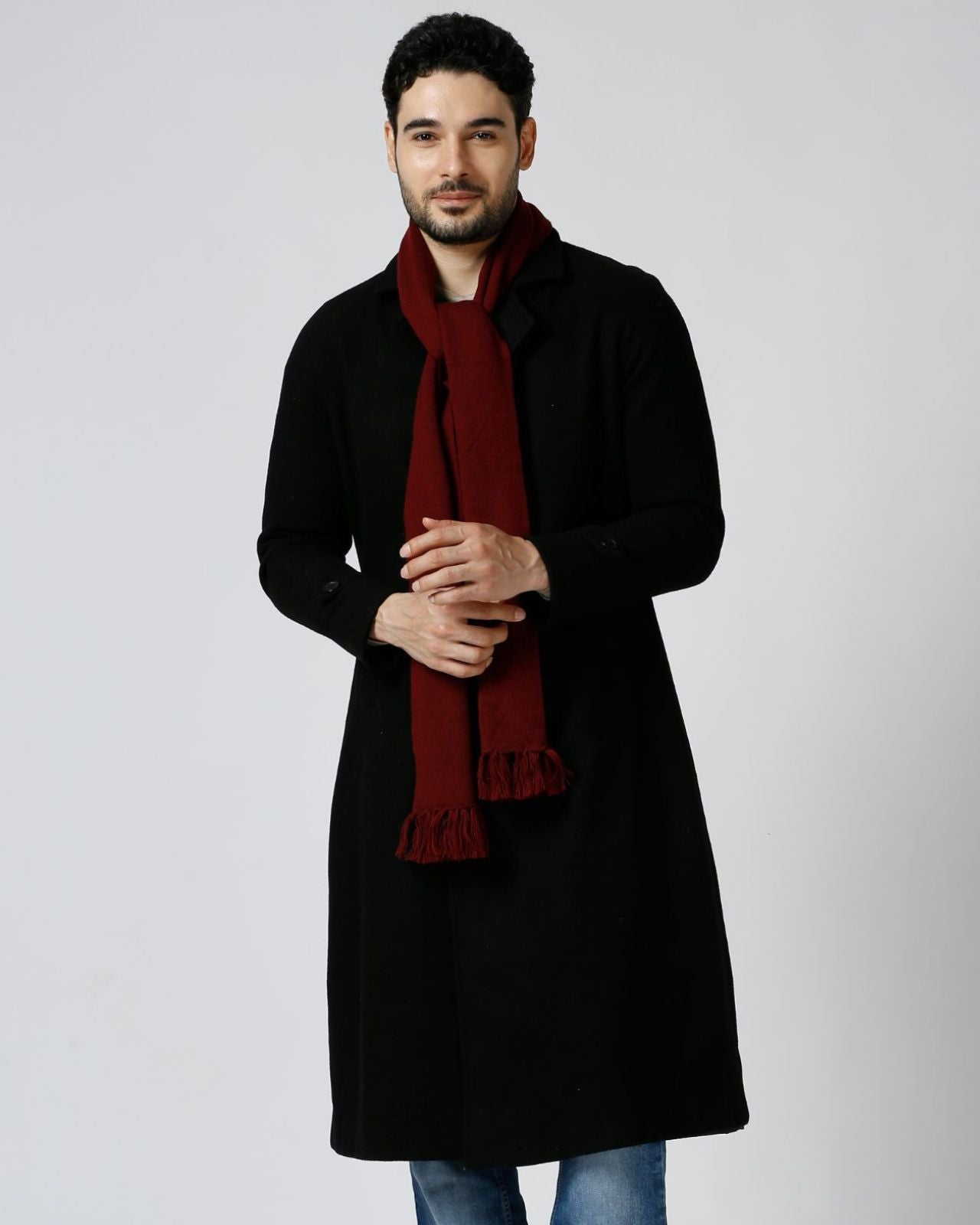 Plain Tassel Merino Wool Muffler For Men