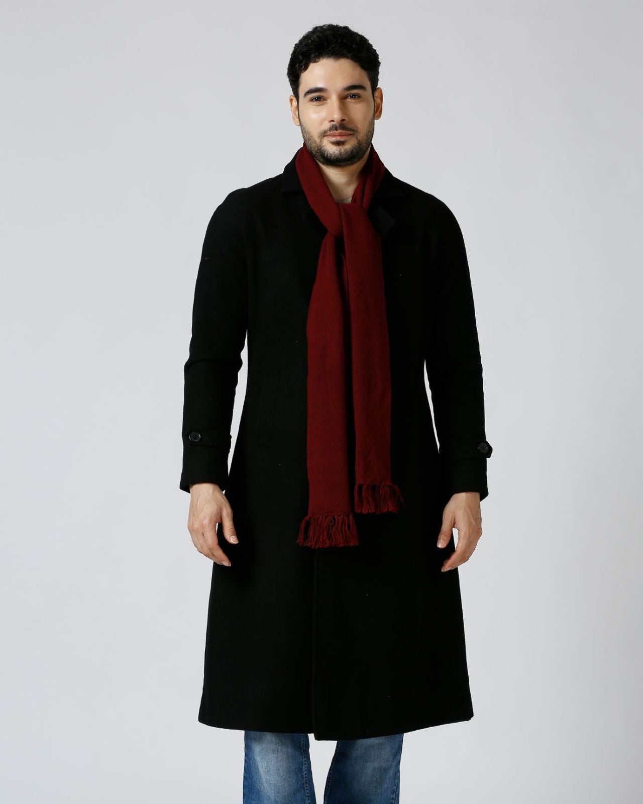 Plain Tassel Merino Wool Muffler For Men