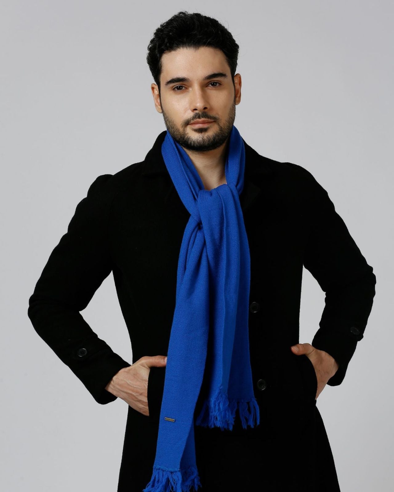 Plain Tassel Merino Wool Muffler For Men