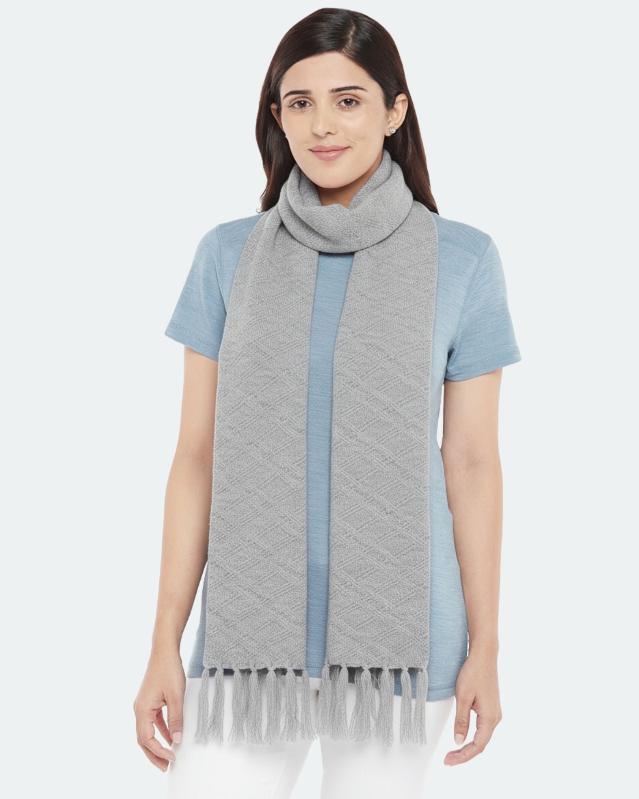 Plain Tassel Merino Wool Muffler For Women