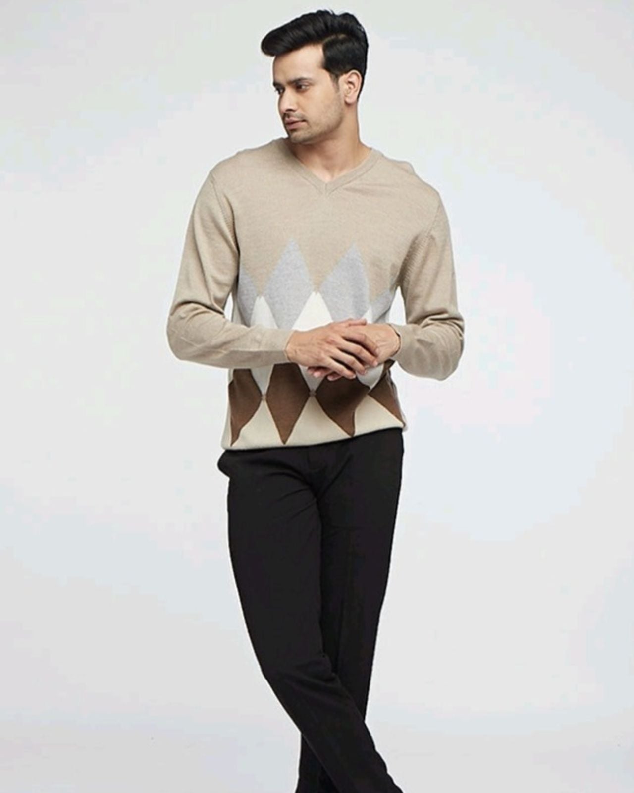 Merino Wool Monte Carlo V-Neck Fashion Sweater For Men