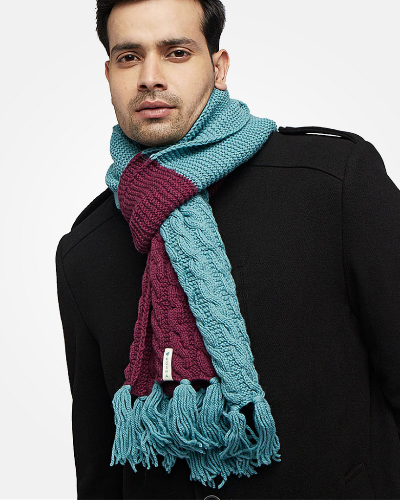 Tassel Knit Merino Wool Muffler For Men