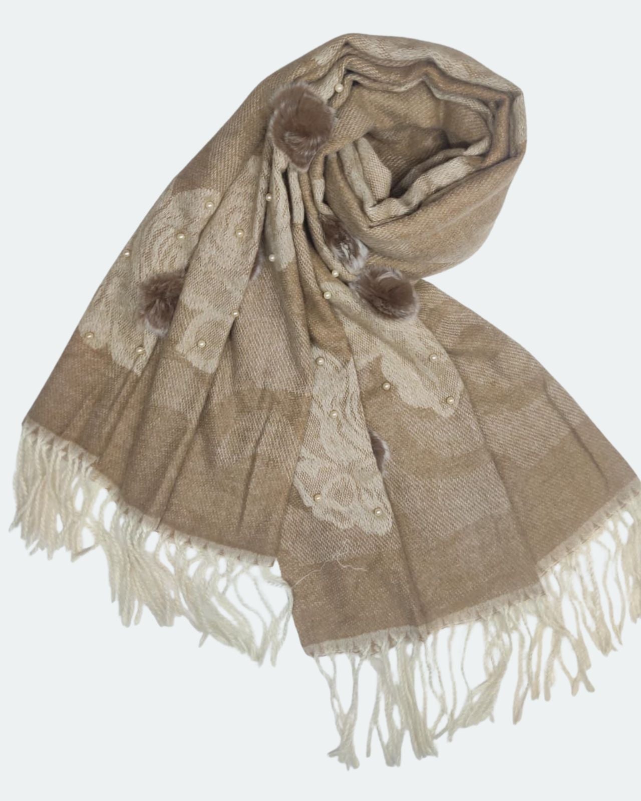 Elegant Pearl Embellished Woollen Stole For Women