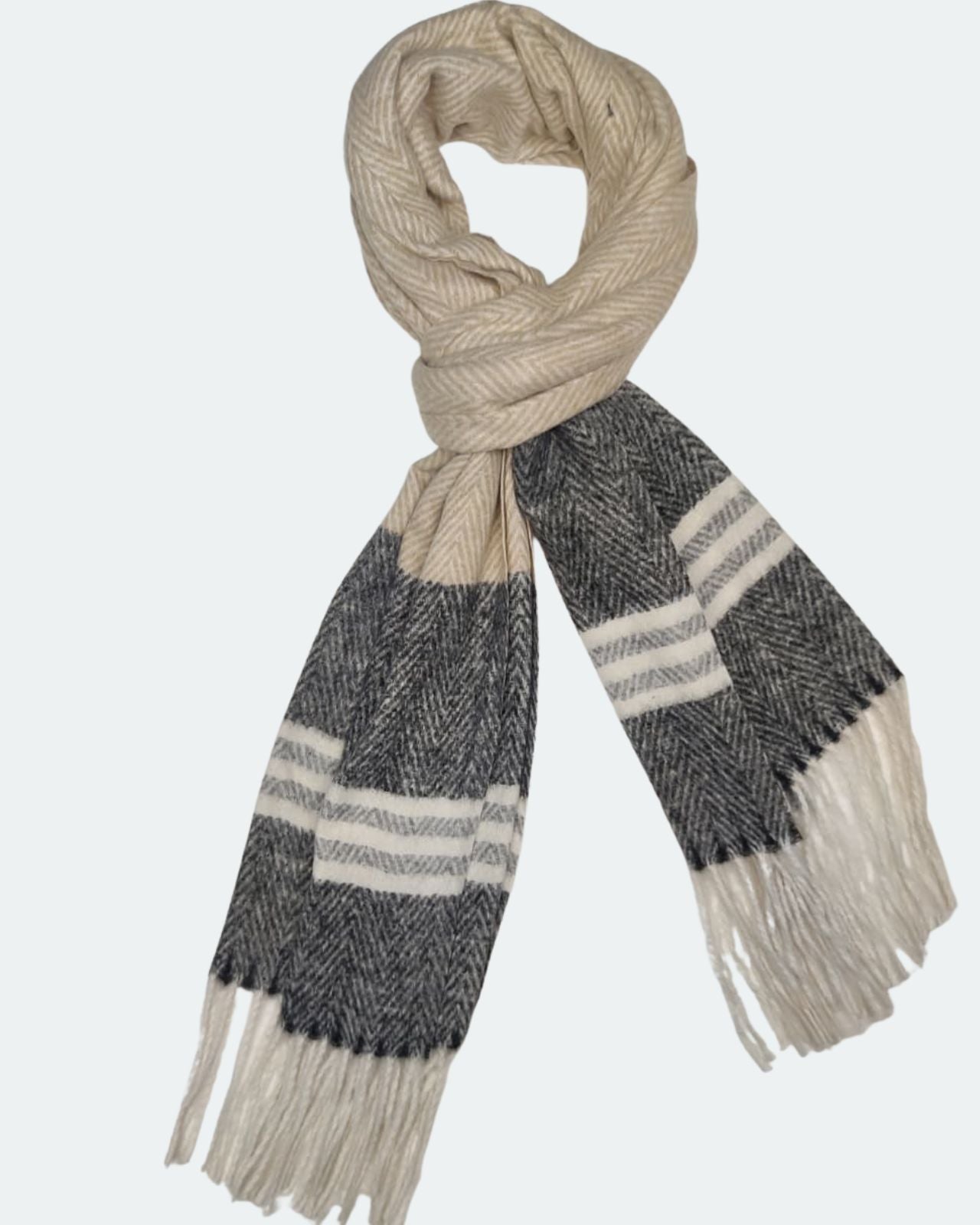 Classic Tassel Woollen Stole with Chevron Weave For Women
