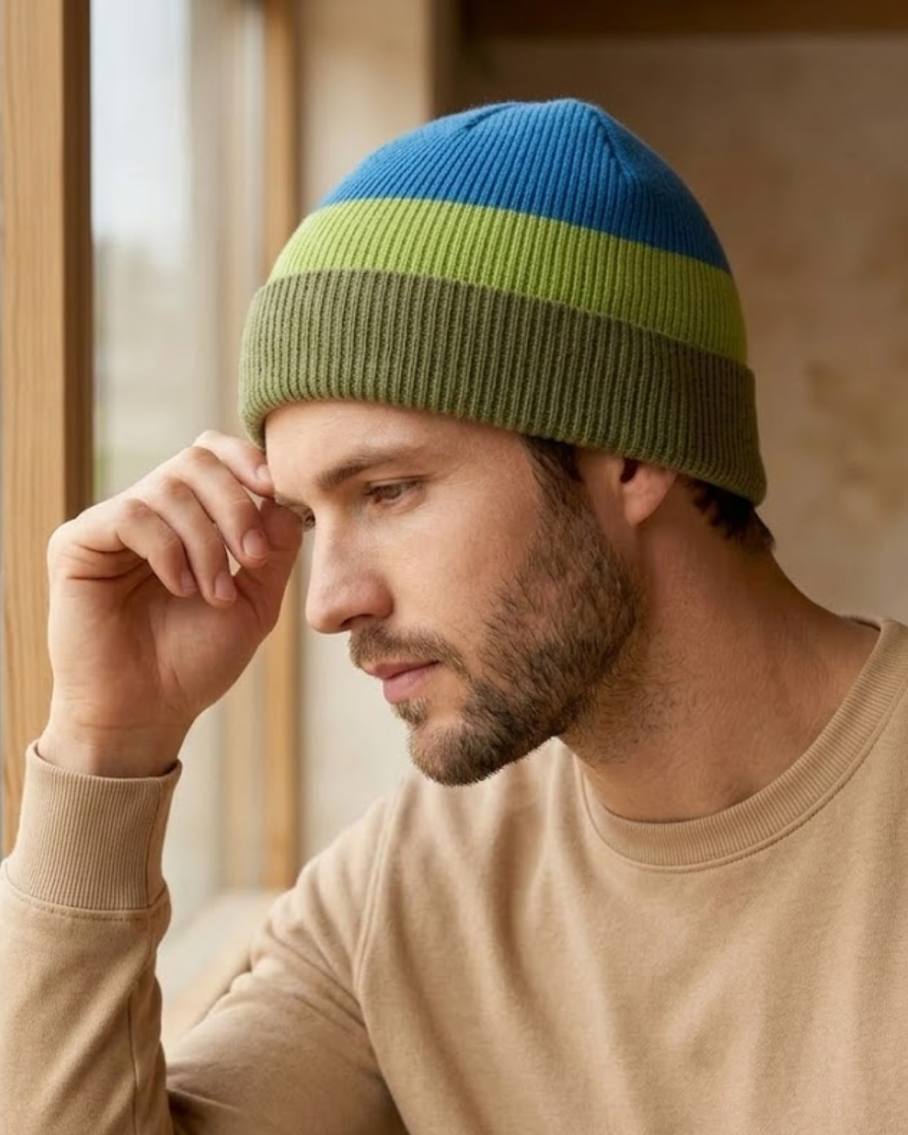 Striped Merino Wool Beanie For Men