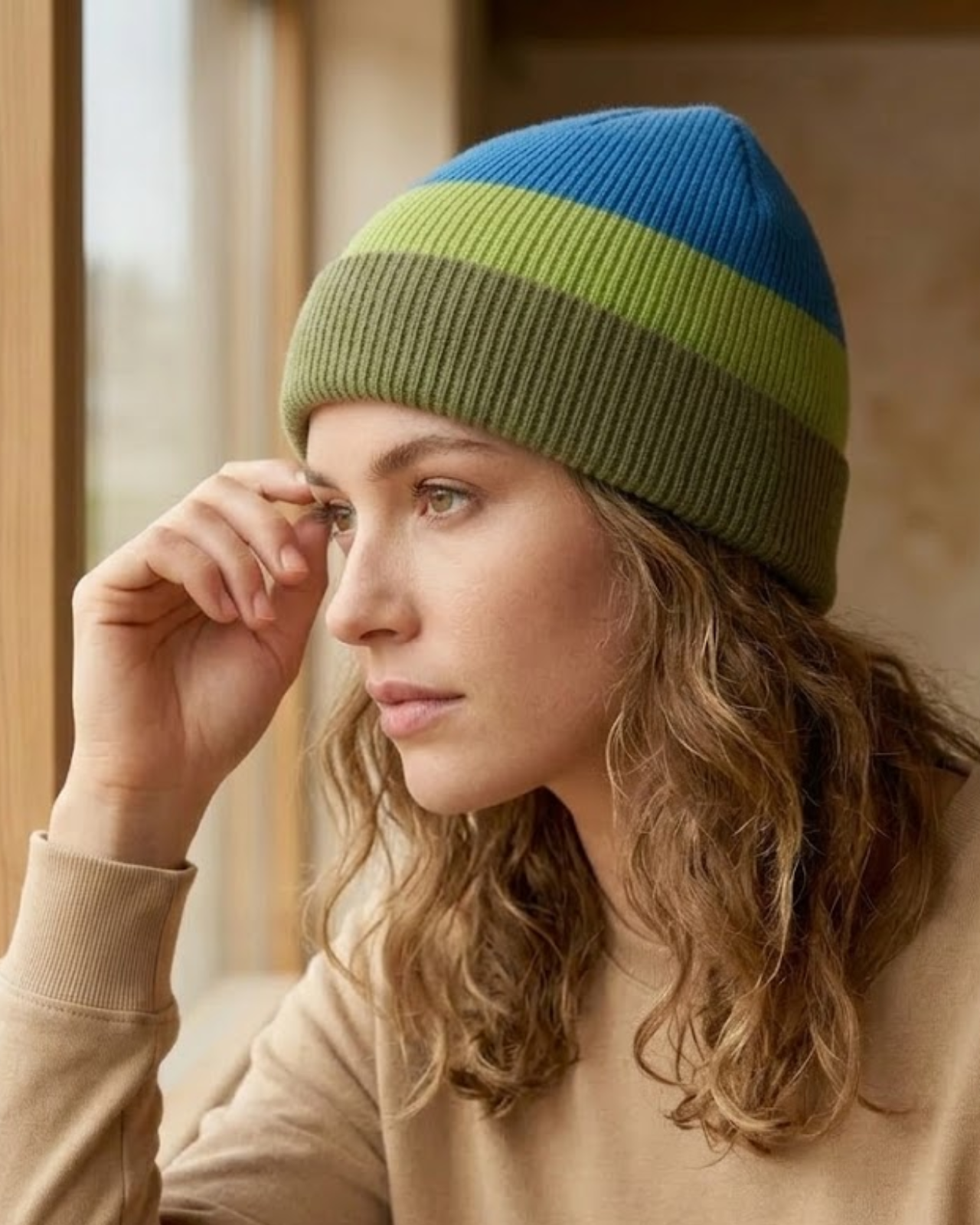 Striped Merino Wool Beanie For Women