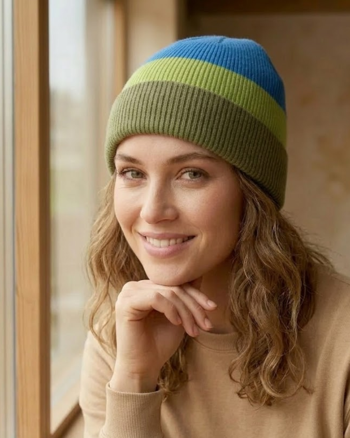 Striped Merino Wool Beanie For Women