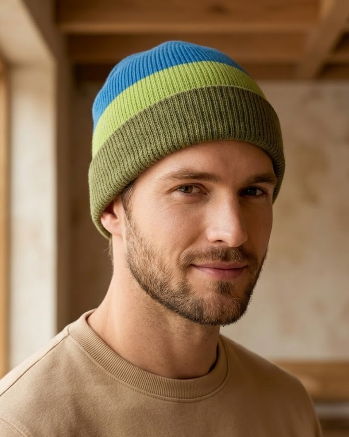 Striped Merino Wool Beanie For Men