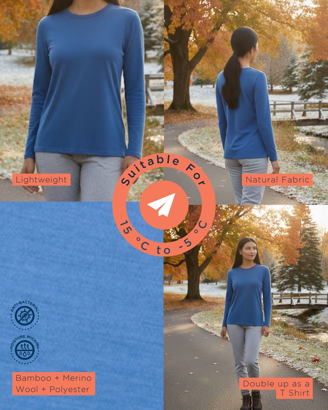 Full Sleeves Thermal | Merino Wool + Bamboo + Polyester For Women's