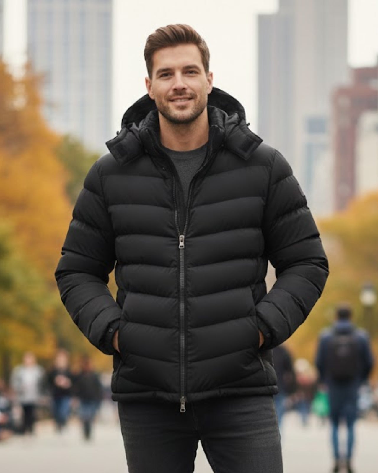 Plus Size Lightweight Puffer Jacket (Fleece Lined & Detachable Hood)